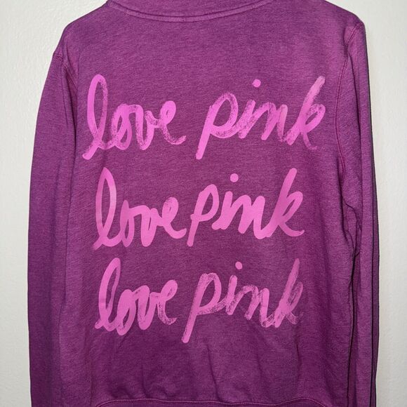 Victorias Secret PINK Sweater Quarter Zip Size Large Dog Love Pink On Back Soft - Picture 6 of 6
